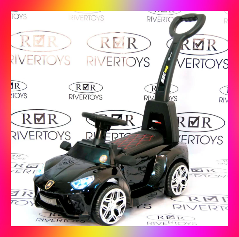 Дитячий електромобіль-толокар 2 в 1 з ручкою і шкіряним сидінням, Lamborgini M 3591L чорний, фото 1