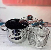 Каструля-фритюрниця 3,8 л із кришкою Edenberg EB-1510 Фритюрниця із сітчастим кошиком