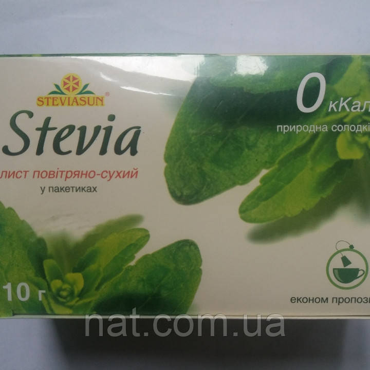 Стевія Stevia медове листя 0 кКал, 10 г Steviasun, фільтрпакети дрібна фракція