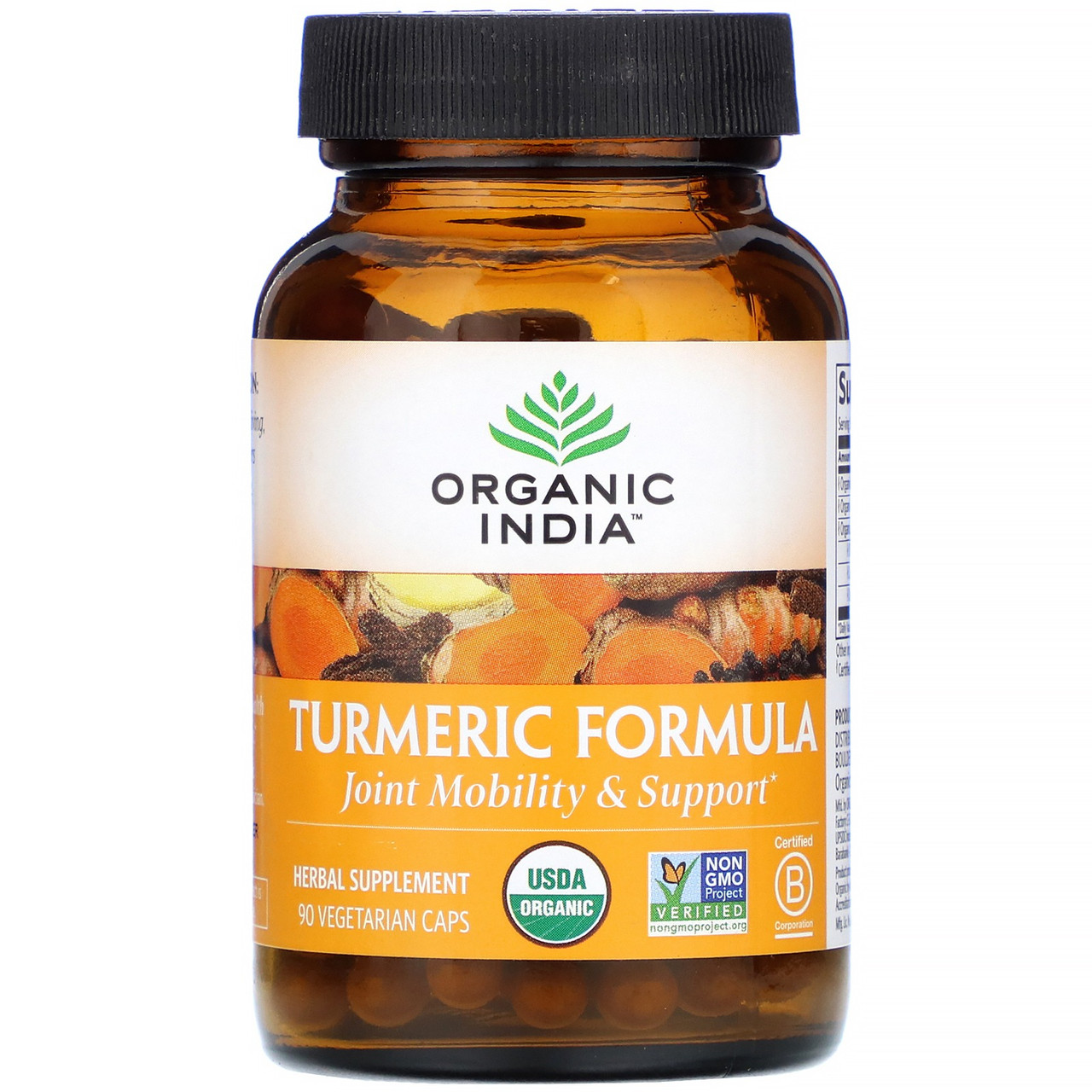 Індійська Куркума в капсулах (90 шт), Organic India, Turmeric Formula, гнучкість і рухливість суглобів