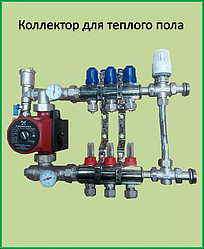 Колектор для теплої підлоги  на 2 контуру в зборі з триходовим клапаном регулювання температури