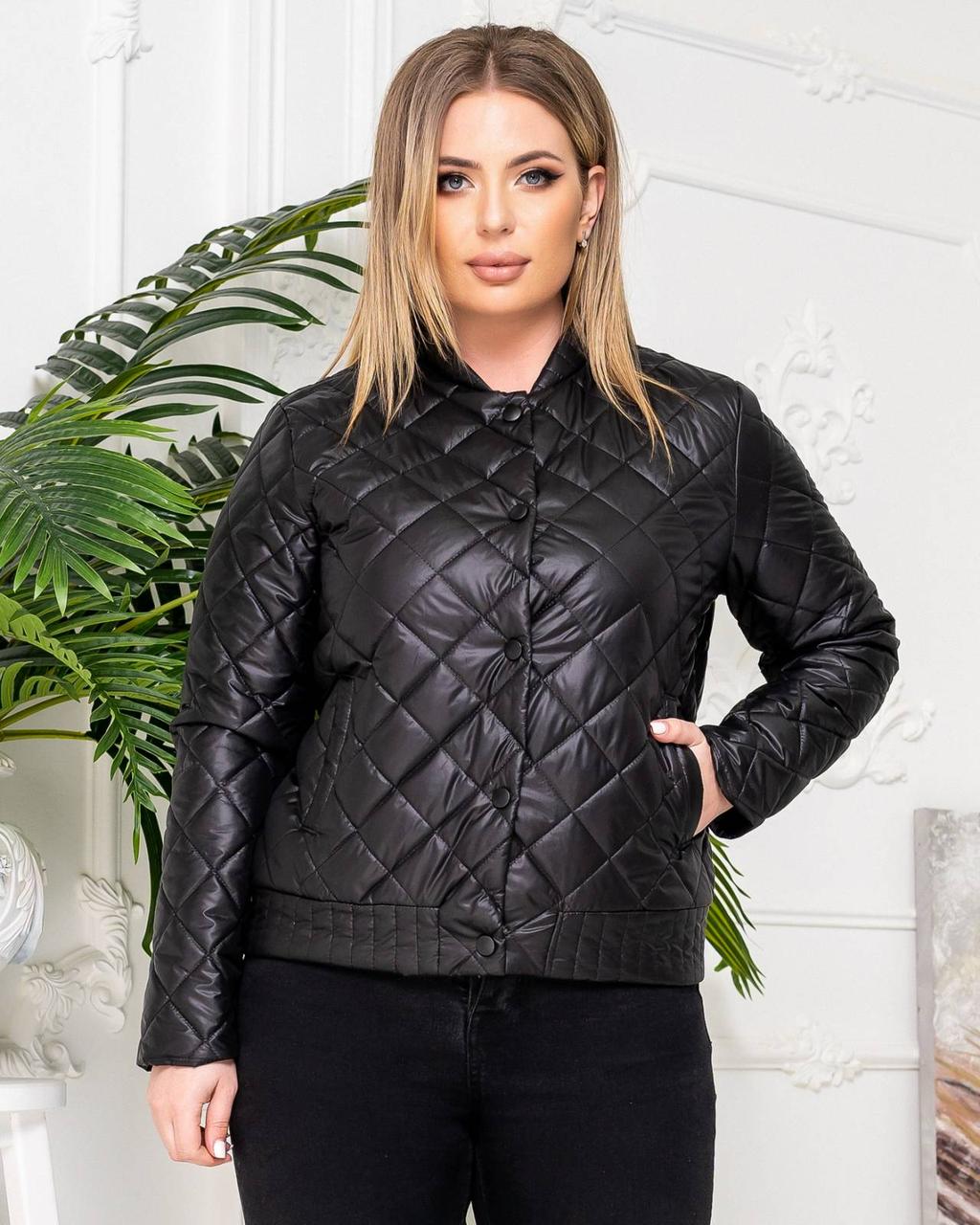 Куртка-БАТАЛ стеганна чорна/чорний кольору арт.310