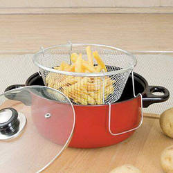 Фритюрниця для газової плити із сіткою 28 см із кришкою Frico FRU-594 Фритюрниця каструля