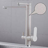 Змішувач для кухні двоважільний, для фільтрованої води з перемикачем WanFan вертикальний монтаж Нікель, фото 3