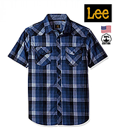Рубашка мужская с коротким рукавом шведка Lee® Premium Quality/ синяя в клетку / 100% хлопок / из США M