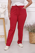 Літні брюки жіночі з легкого стрейч-котону Шеріл червоні (48-66)