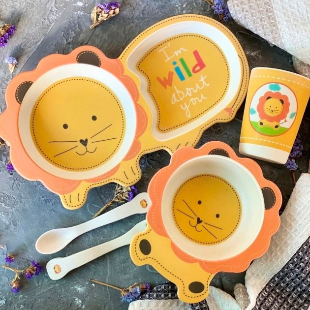 Бамбукова посуд для дітей Лев Bamboo fibre kids set