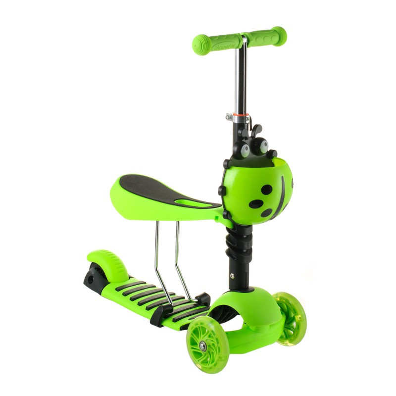 Беговел Scooter 17-1 від 1 року салатовий | триколісний самокат з кошиком, сидінням і світяться колесами, фото 1