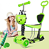 Беговел Scooter 18-1 від 1 року салатовий | триколісний самокат з кошиком, сидінням і батьківською ручкою, фото 10