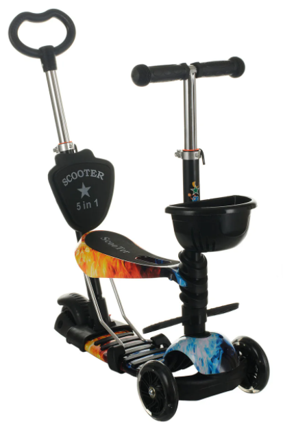 Беговел Scooter 18-2 від 1 року чорний | триколісний самокат з кошиком, сидінням і батьківською ручкою