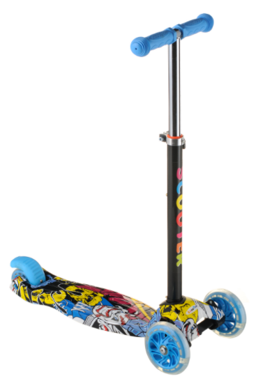 Самокат дитячий Scooter SL-4Z блакитний з жовтим | чотириколісний самокат Скутер зі світними PU колесами