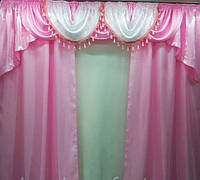 Готовые шторы с ламбрекеном Анжелина, розовые, на карниз 2.5-3.5 м