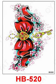 Флеш Тату. 21*15 См. Тимчасова, Перевідна. Банти, Ключі, Серця, Квіти, Сакура, Гілочки, Hb-520, Кольорові