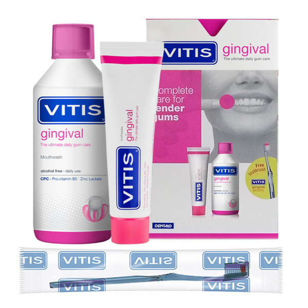 VITIS GINGIVAL НАБІР: ополіскувач 500 мл, зубна паста 100 мл + щітка VITIS GINGIVAL в подарунок