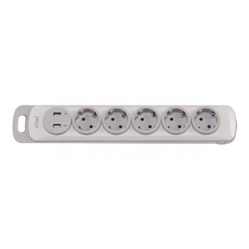 Колодка Luxel Nota 5 розетки із заземленням і вимикачем +2 USB (4371)