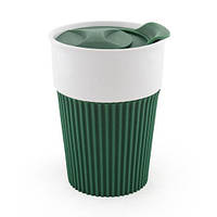 Чашка керамическая с силиконовым манжетом и крышкой поилкой AFINA 400 мл для нанесения логотипа
