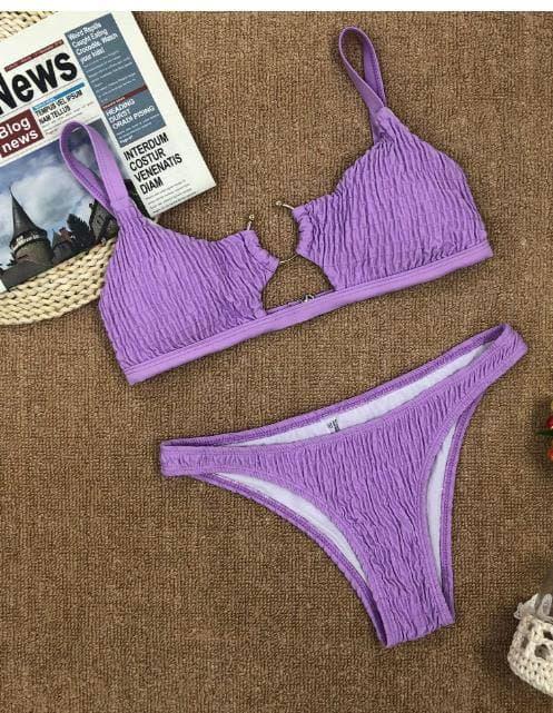 Фіолетовий роздільний купальник з топом з колечком