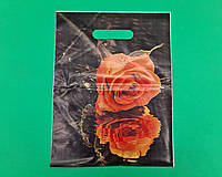 Пакет полиэтиленовый подарочный маленький с вырубной ручкой (25*35+3) "Роза" ХВГ (25 шт)