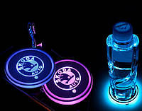 Подсветка подстаканников в авто RGB с логотипом автомобиля Skoda комплект 2 штуки