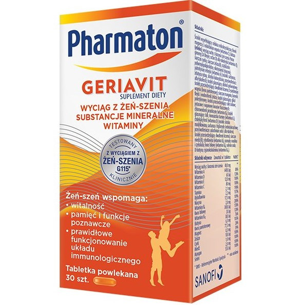 Sanofi, Pharmaton Geriavit мультивітаміни з супер екстрактом женьшеню G115, 30 таб