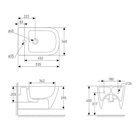 SOLO біде підвісне 53,5*36*29 см, колір антрацит мат Арт. 13-55-112Grey, фото 2