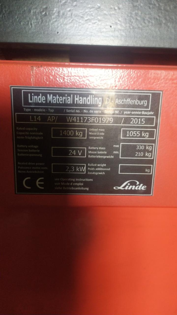 Штабелер электрический самоходный Linde L14 AP 1,4т 2.9м 2015 Гарантия - фото 6 - id-p456134898