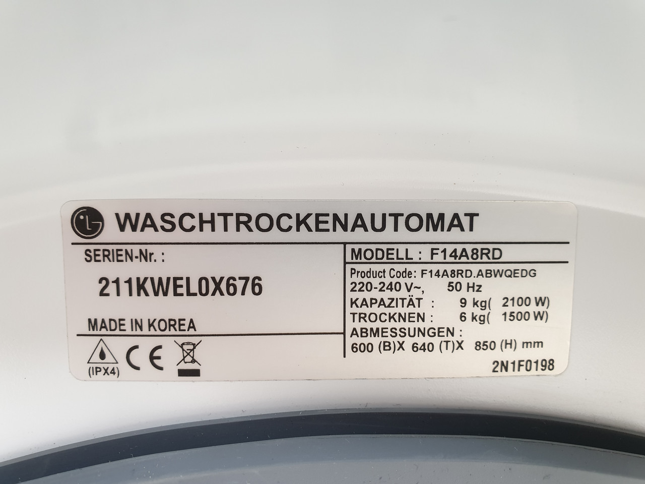 Пральна машина LG Inverter Direct Drive 9/6 KG з Сушкою / F14A8RD (ID