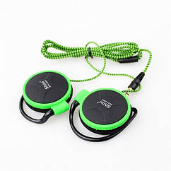 Чорні накладні навушники з зеленою окантовкою і завушним кріпленням
