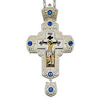 Крест латунный в серебрении со вставками принтом и цепью арт. 2.10.0204л-2^73л