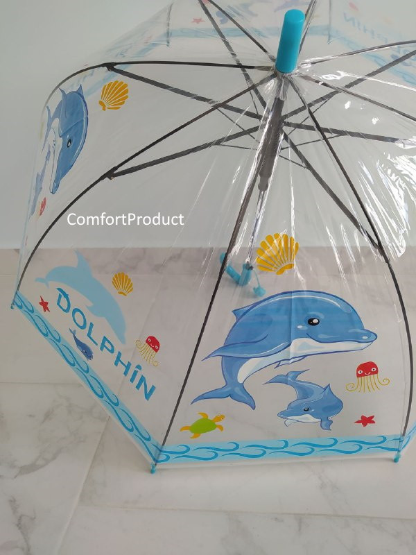 Дитяча прозора парасолька тростина з свистком "Mario", Дельфін