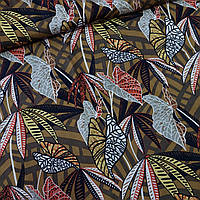 Штапель з великим листям на коричневому тлі, ш. 140 см