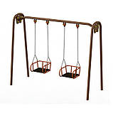 Качелі для вулиці подвійні висячі на ланцюгах dio коричневі на дитячий майданчик, фото 2