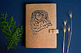 Щоденник А5 формату в шкіряній обкладинці "Сова". Колір бежевий, фото 2