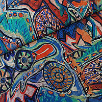 Штапель з червоно-синьою геометричною абстракцією, ш. 140 см