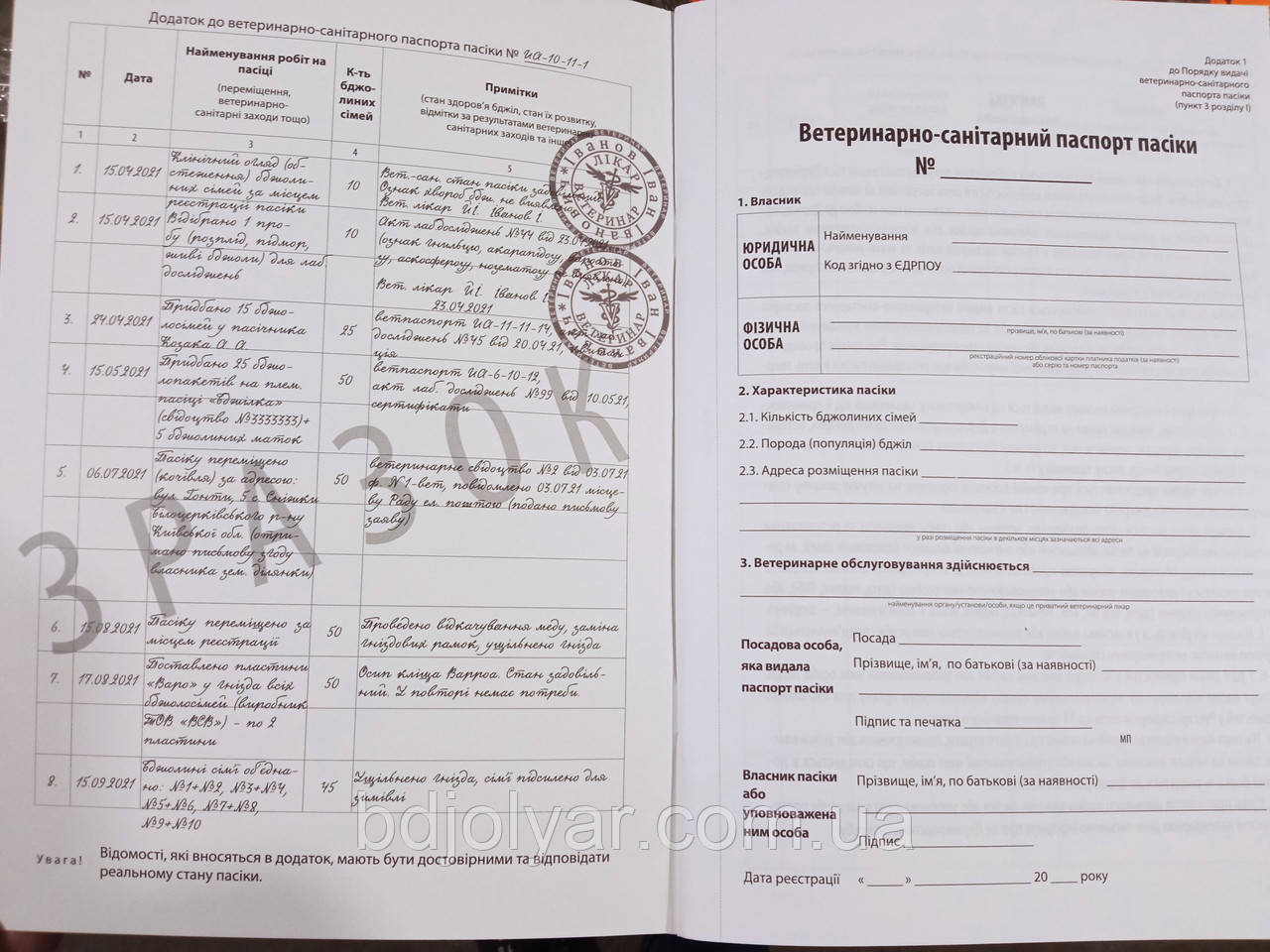 Образец паспорт пасеки