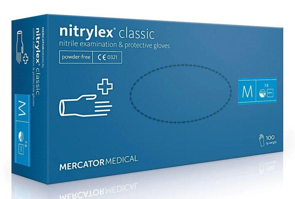 Нітрилові рукавички Nitrylex classic blue Mercator Medical, 100шт, size M, фото 1