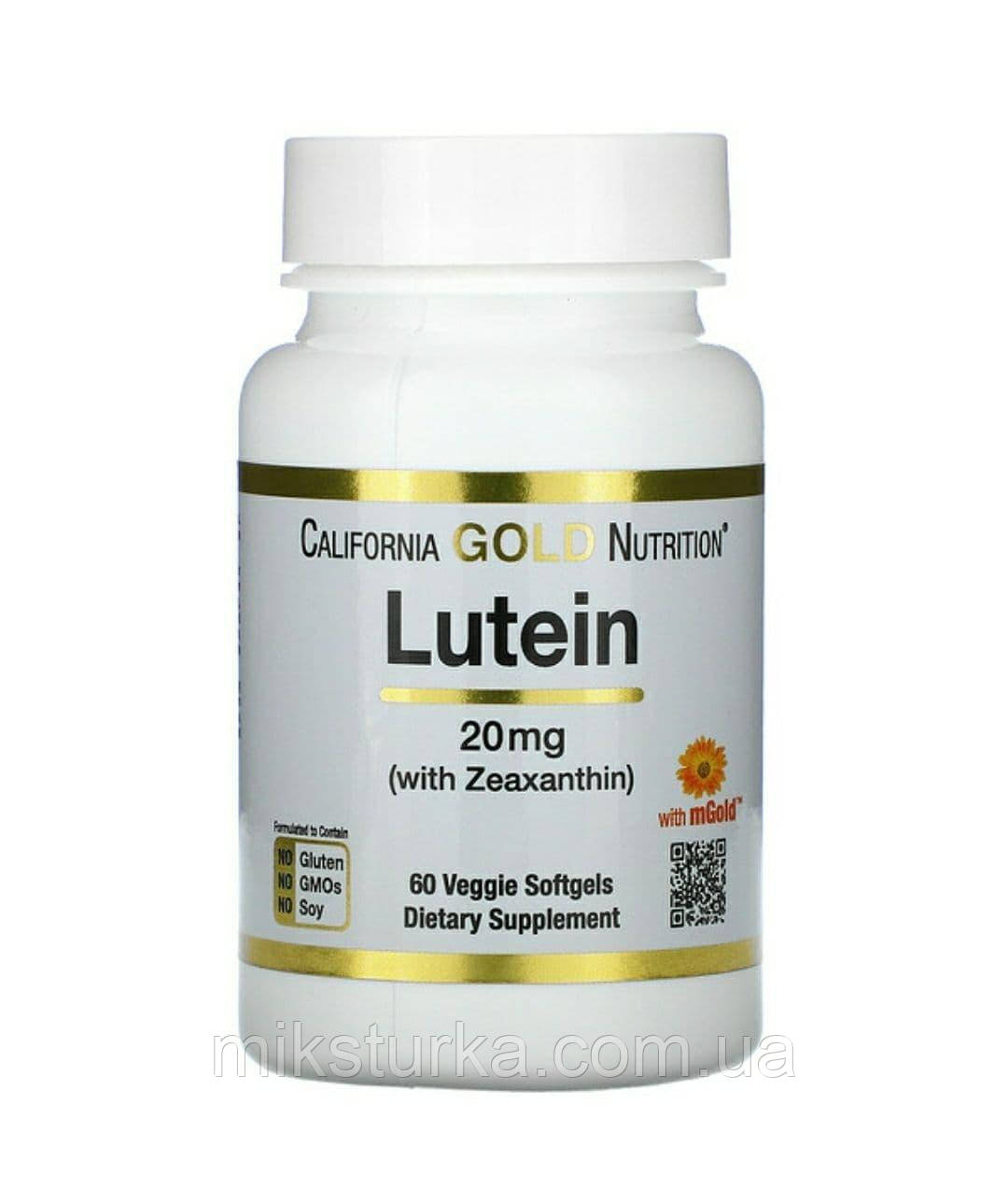 Лютеїн з зеаксантином Iherb California Gold Nutrition 20 мг, 60 рослинних капсул
