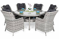 Комплект мебели из техноротанга Bristol Round Elegant 150 cm Light Grey 6+1