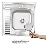 Кухонна раковина Lidz 6060-R 0.8мм Satin, фото 3