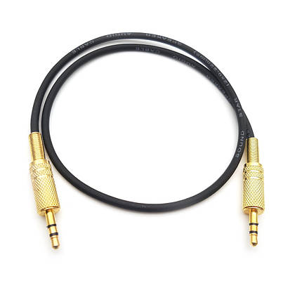 Аудіокабель AUX 3.5 mm jack метал Gold (добряна якість +) у екрані, фото 2