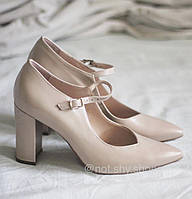 Жіночі нюдові туфельки з натуральної шкіри .Виробник Польща. Підбори 9 см . Колір пудровий