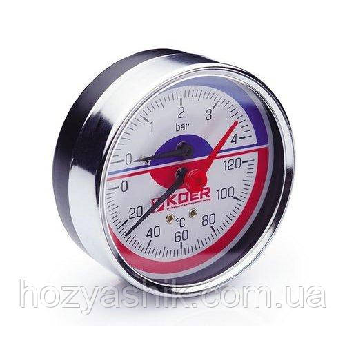 Термо-Манометр аксіальний 120°С/4 bar, D=80мм, ''Koer''