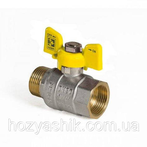 Кран газовий 3/4" (DN20) Гайка-Штуцер "Метелик", "Koer", фото 1