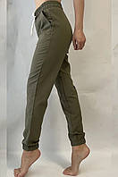 Літні штани жіночі на манжеті Медецинські штани джогери на резинці Штани великих розмірів 0103 хакі