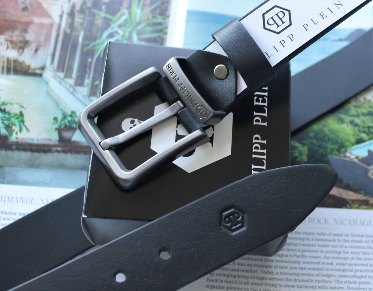 Стильний шкіряний ремінь Philipp Plein чоловічий, фото 1