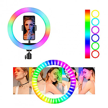 Кольорове світлодіодне кільце RGB LED RING MJ33 Лампа кільцева різнобарвна без штатива для селфи зйомки 33см, фото 2