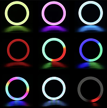 Кольорове світлодіодне кільце RGB LED RING MJ33 Лампа кільцева різнобарвна без штатива для селфи зйомки 33см, фото 3