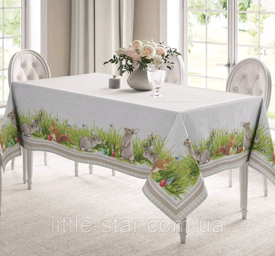 Скатертина великодній 178*366 см, водовідштовхувальна, Тиротекс, 100% бавовна, салатовий