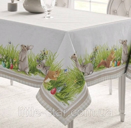 Скатертина великодній 178*274 см, водовідштовхувальна, Тиротекс, 100% бавовна, салатовий