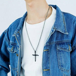 Підвіска, Кулон, Ланцюжок на шию, унісекс, Хрест зі Сталевим гвоздем Чорний колір 65 см